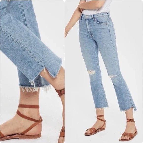 Mother Superior The Insider Crop Step Fray Jeans 27 Blue Problem With Miracles - Picture 4 of 12